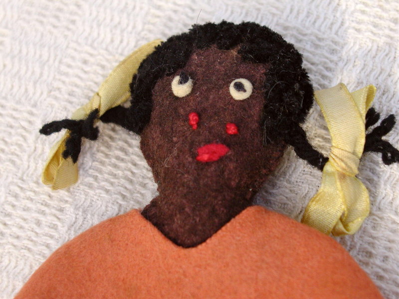 1940s Pigtailed Black Girl Wool Felt Sewing Needle Case