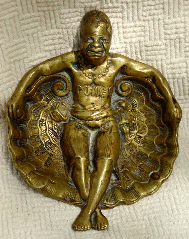 C1910 BLack Americana Brass Ashtray African CONGO Native on Sea Shell