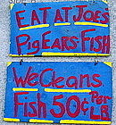 Two C1960s OUTSIDER ART Black Americana EAT AT JOES Advertising Signs