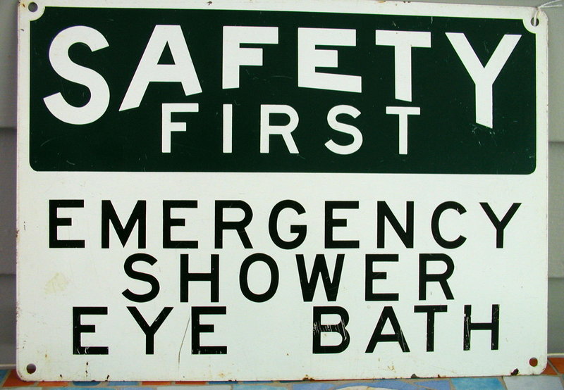 C1950 Laboratory "SAFETY FIRST" EYE Emergency Sign Painted Metal