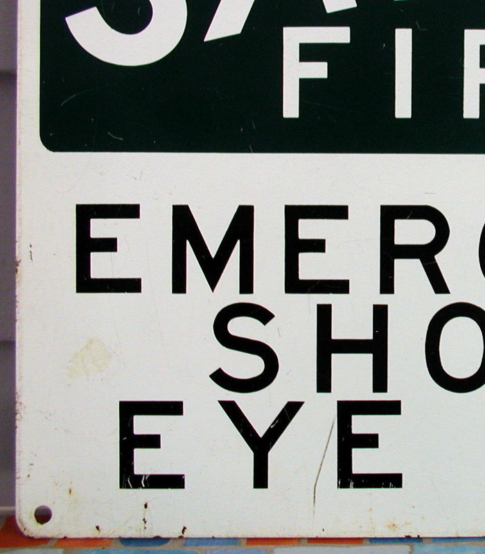 C1950 Laboratory &quot;SAFETY FIRST&quot; EYE Emergency Sign Painted Metal