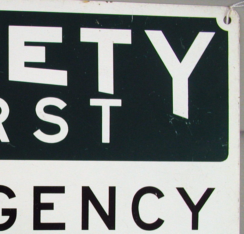 C1950 Laboratory &quot;SAFETY FIRST&quot; EYE Emergency Sign Painted Metal