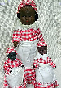 3 C1930s Composition Black Aunt Jemima Display Dolls