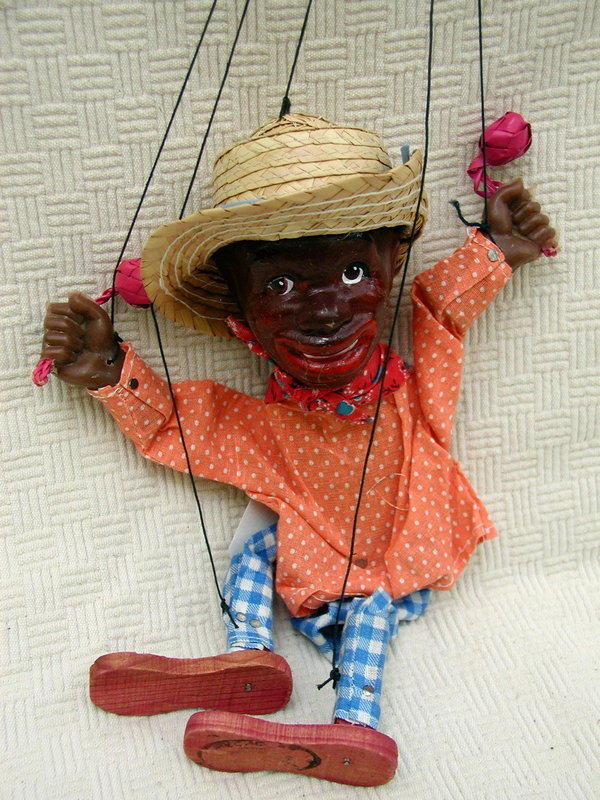 1940s Composition Black Americana Boy Marionette Puppet