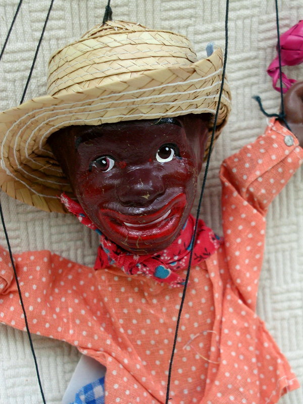 1940s Composition Black Americana Boy Marionette Puppet