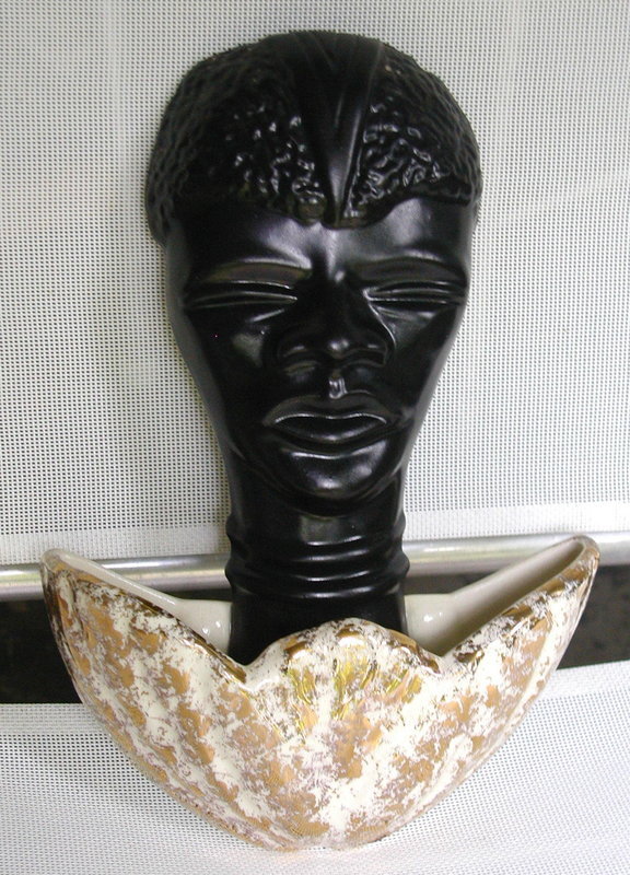 1950 Black Americana African in SeaShell Ceramic Planter HouseOfVenice