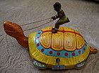 1920s Tin Toy Chein Wind-Up BLACK NATIVE Riding Turtle