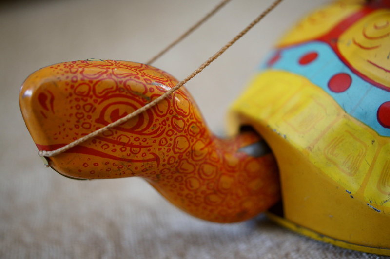 1920s Tin Toy Chein Wind-Up BLACK NATIVE Riding Turtle