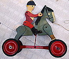 1920s Loros Bros England Wood Horse + Jockey Pull Toy