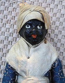 19thC Black Americana Papier Mache & Wood Mammy Doll