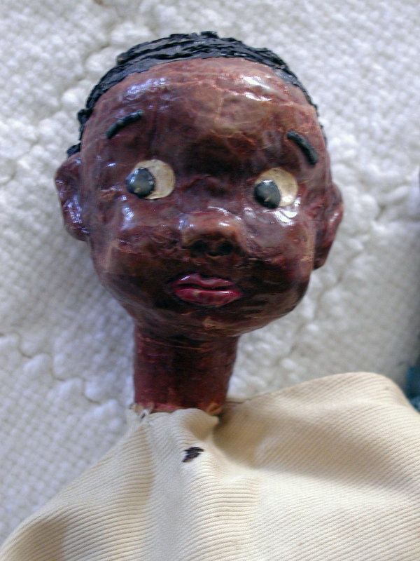 1950s Artisan Crafted Papier Mache Black Americana Boy Puppet Folk Art