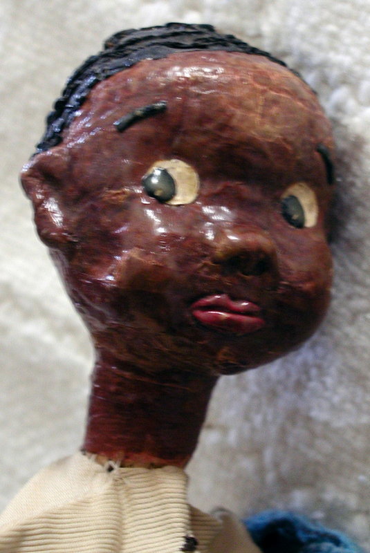 1950s Artisan Crafted Papier Mache Black Americana Boy Puppet Folk Art