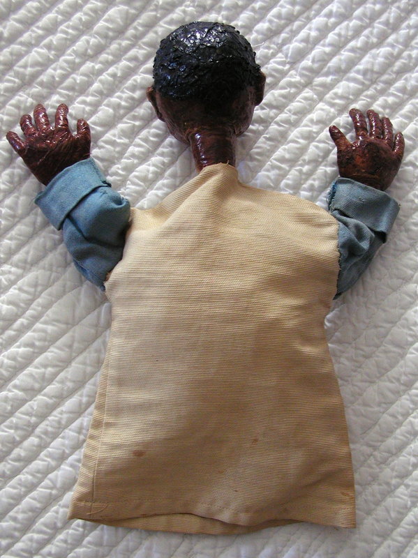1950s Artisan Crafted Papier Mache Black Americana Boy Puppet Folk Art
