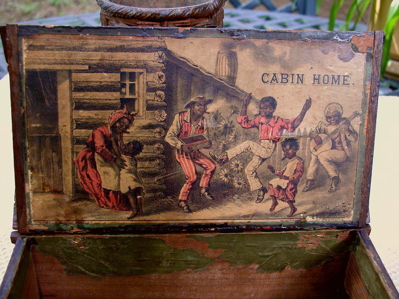 RARE 1880 Black Memorabilia Log Cabin Tobacco Cigar Box