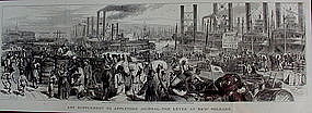 1869 New Orleans Black Americana Lithograph River Dock Scene Slaves