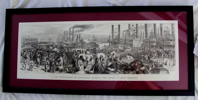 1869 New Orleans Black Americana Lithograph River Dock Scene Slaves