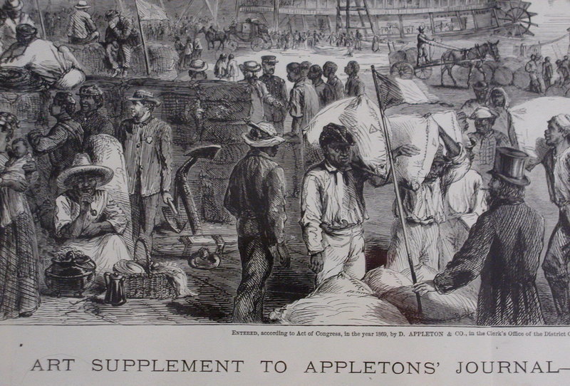 1869 New Orleans Black Americana Lithograph River Dock Scene Slaves
