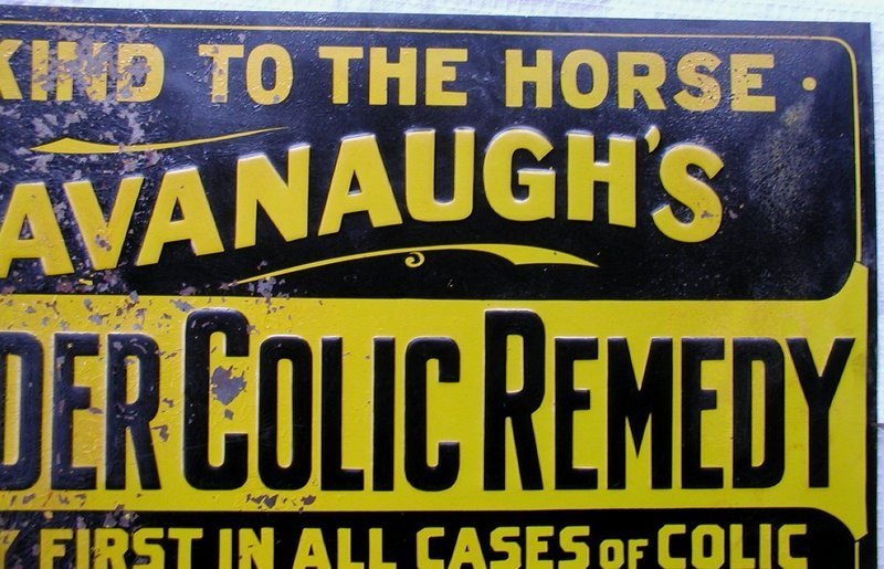 1930s Vintage Veterinary Medicine Horse Remedy Tin Sign