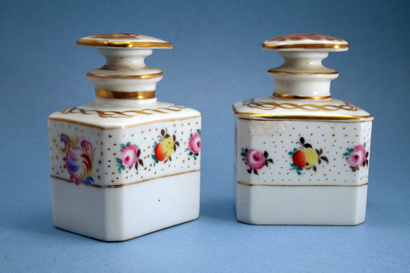 Antique French Tea Chest with Porcelain Caddies
