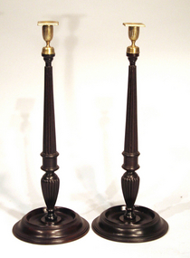 Fine Large Pair of Regency Wood and Brass Candlesticks