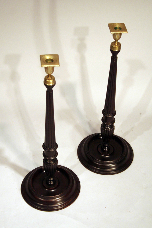 Fine Large Pair of Regency Wood and Brass Candlesticks