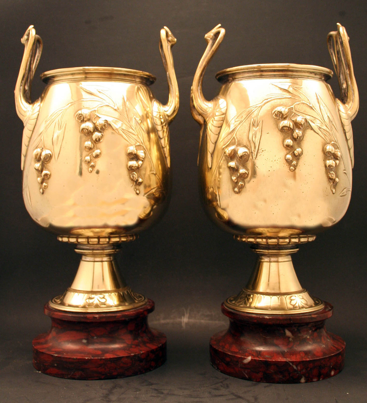 Fine Pair of Antique French Brass Urns