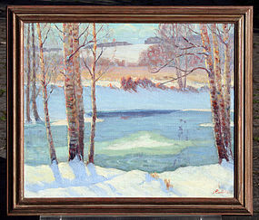 Winter Landscape Painting by August H.O. Rolle (American 1875-1941)