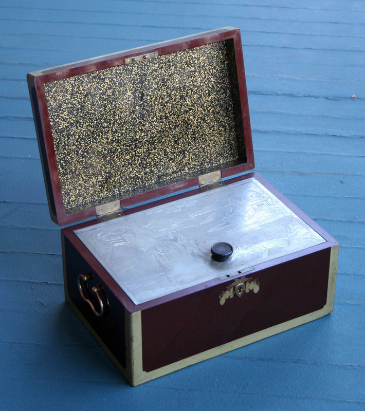 Antique Chinese Export Rouge Lacquer Tea Caddy