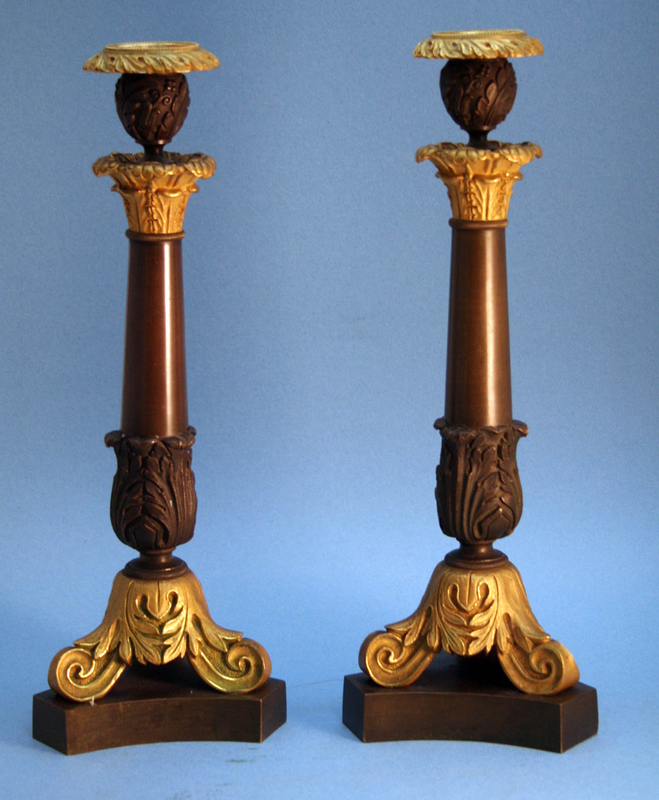 Pair of Italian Grand Tour 19th Century Bronze and Ormolu Candlesticks
