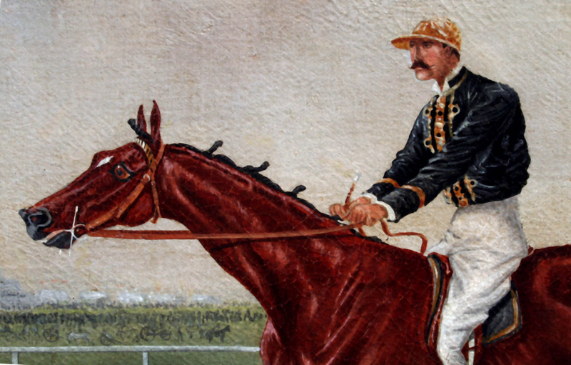 19th Century British Painting of a Jockey Galloping a Horse