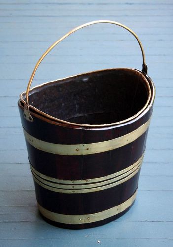 Fine 18th Century English Brass and Mahogany Peat Bucket
