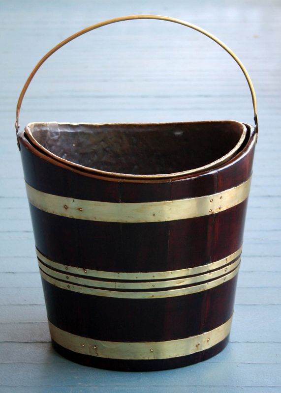 Fine 18th Century English Brass and Mahogany Peat Bucket