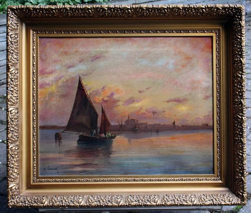 Painting of Fishermen in the Venetian Lagoon at Daybreak