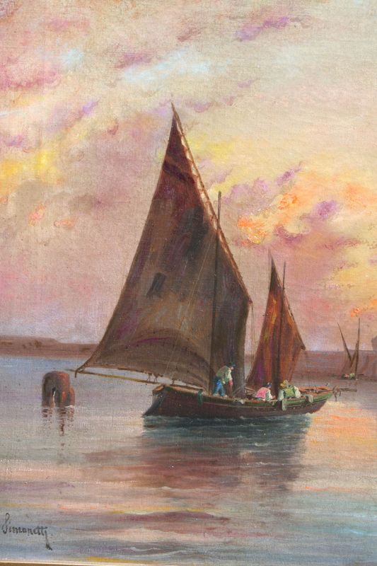 Painting of Fishermen in the Venetian Lagoon at Daybreak