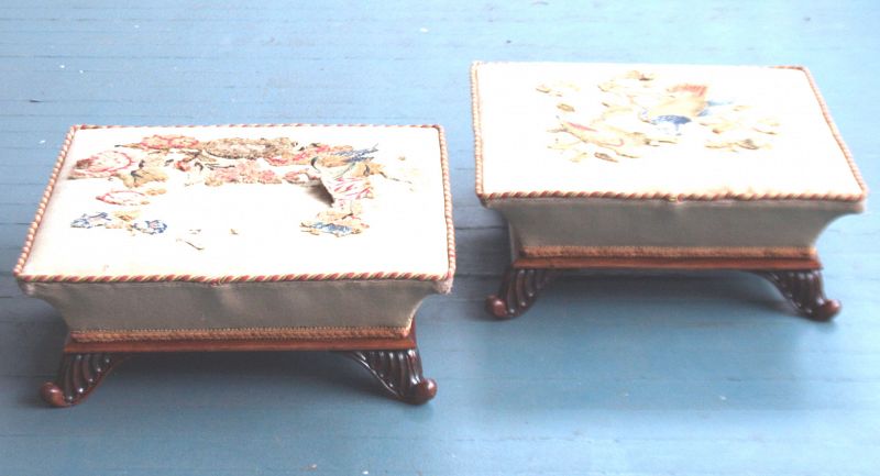 Rare Pair of Regency Upholstered Footstools