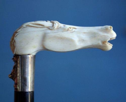 Carved Ivory Horse Head Riding Crop