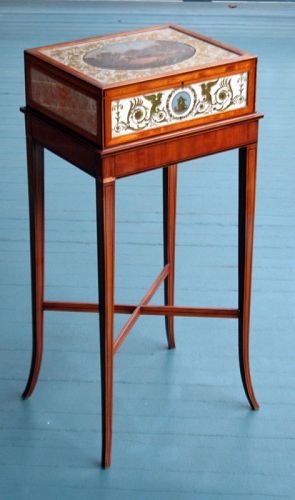 Antique Eglomise Lacemakers Box on Stand