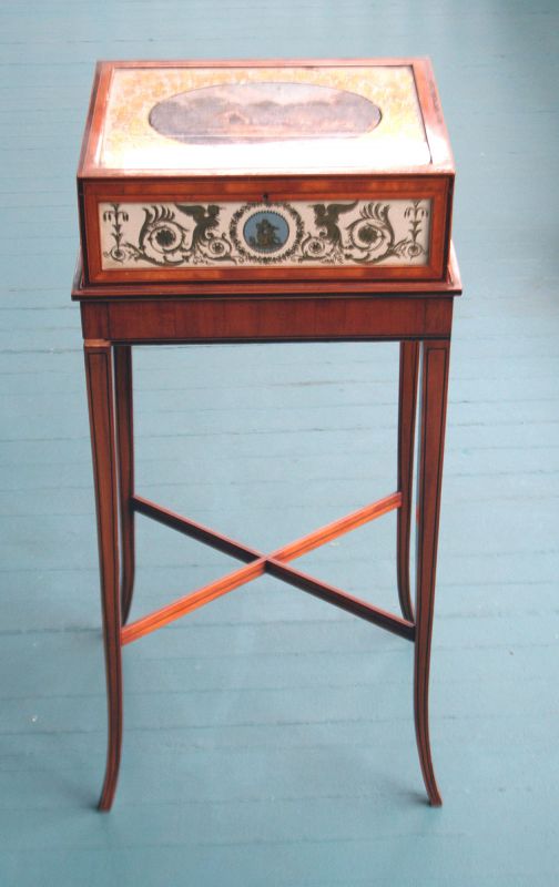 Antique Eglomise Lacemakers Box on Stand