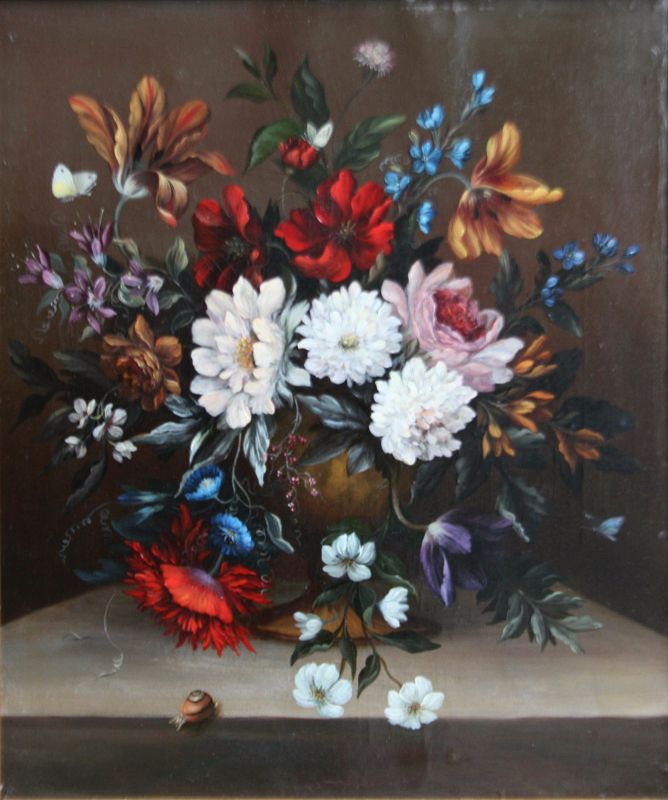Dutch Still Life with Flowers on a Marble Ledge