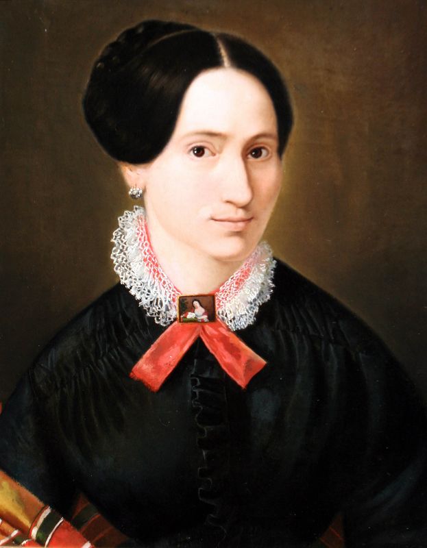 Portrait of a Woman Wearing a Painted Miniature Brooch