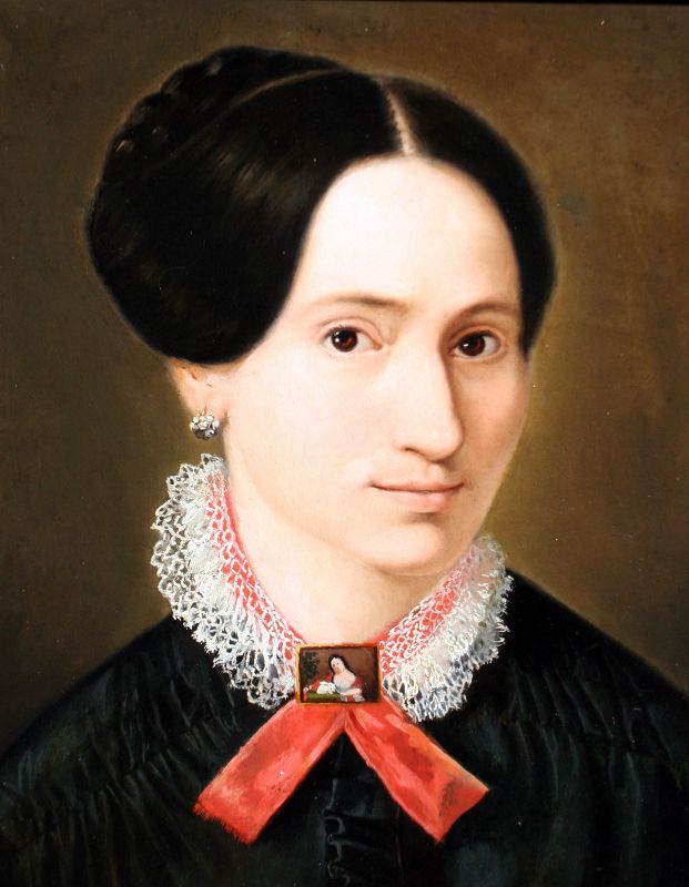 Portrait of a Woman Wearing a Painted Miniature Brooch