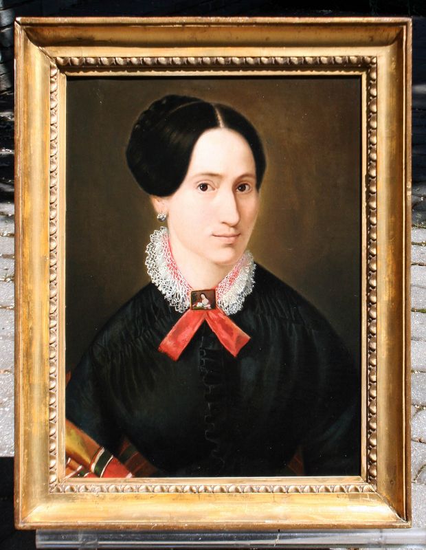 Portrait of a Woman Wearing a Painted Miniature Brooch