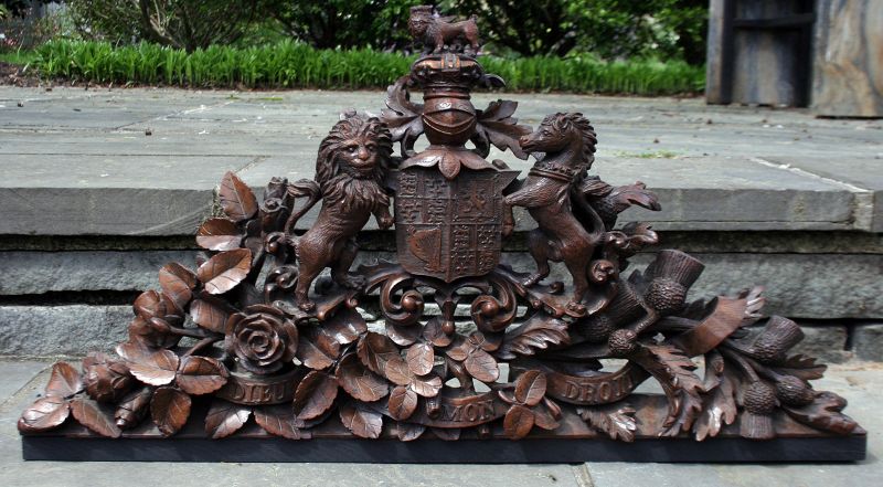 Antique Carved Wood Royal Coat of Arms