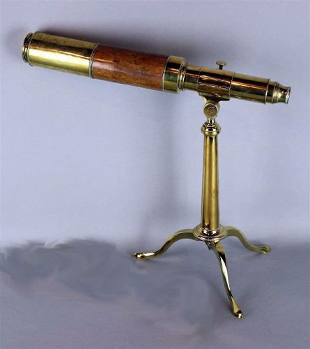Antique Brass and Mahogany 4-draw Telescope with Stand