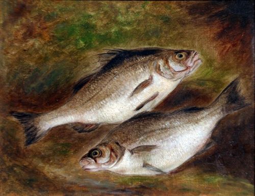 Painting of Fish on a Mossy Bank