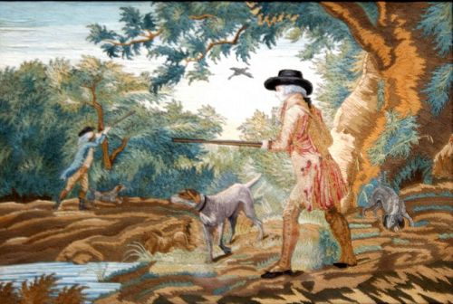 Rare Needlepoint Picture of Pheasant Hunting