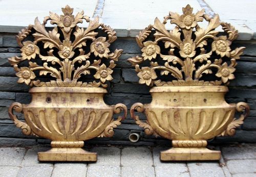 Rare Large Pair of Antique Wall Appliques