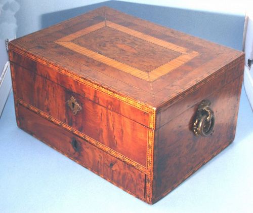 Antique English Inlaid Burled Walnut Sewing Box