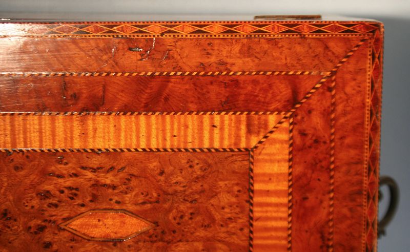 Antique English Inlaid Burled Walnut Sewing Box