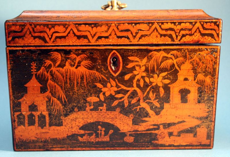 Antique Regency Penwork Tea Caddy